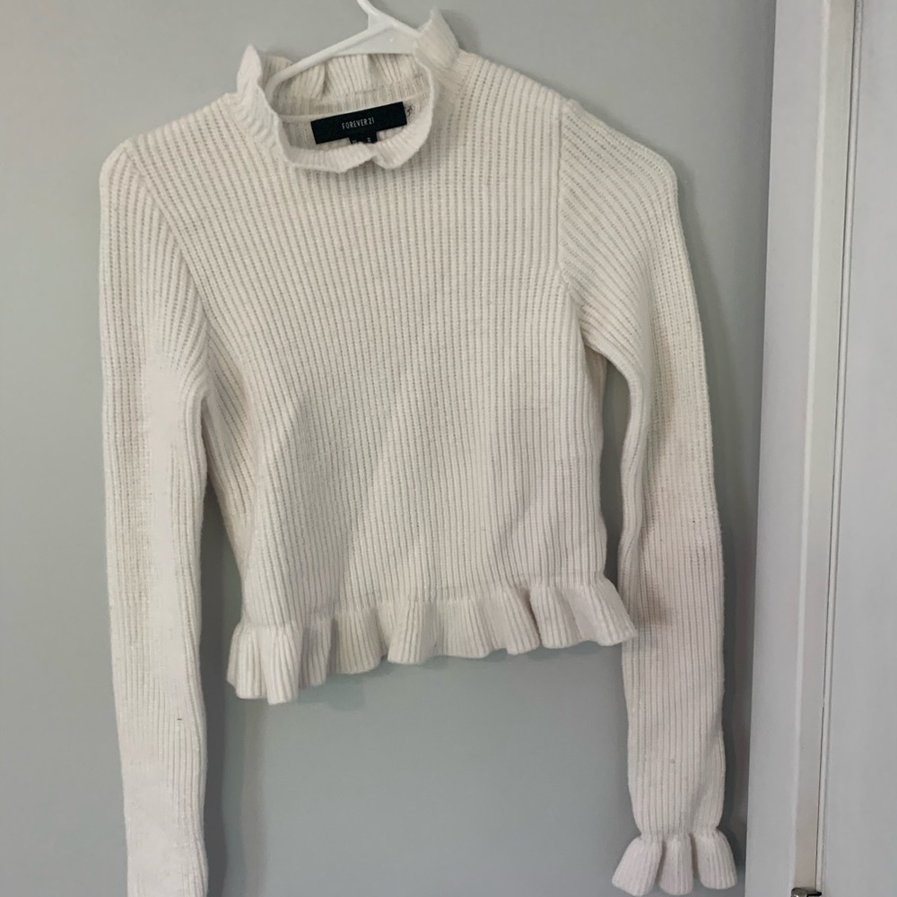 Forever21 Ruffled White Sweater